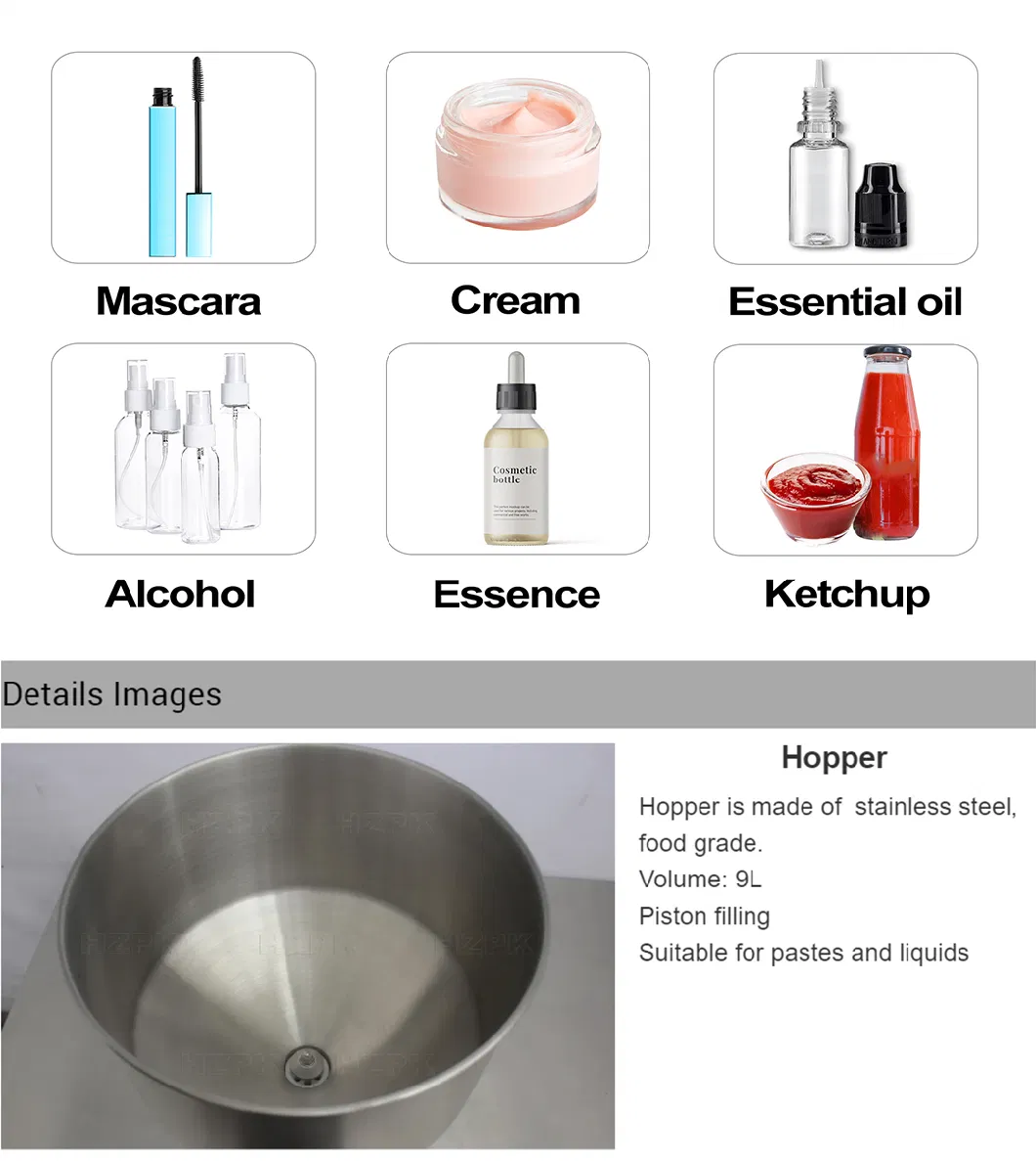 Hzpk A03 Hand Pressure Essential Oil Bottle Cosmetic Face Cream Jar Paste Liquid Filling Machine 5-50ml for Small Business
